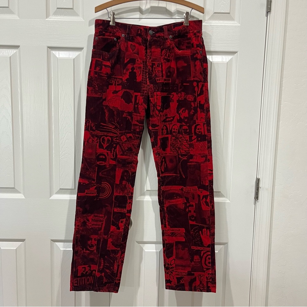 Supreme Vibrations Corduroy Pants Red with Black Graphic Print